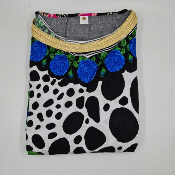 Ruaflwr 001 Women's Blue Multicoloured Cotton Floral Tunic Kaftan Free Size +scarf 0622 172226