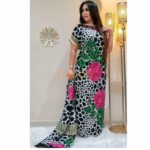 Ruaflwr 001 Women's Pink Multicoloured Cotton Floral Tunic Kaftan Free Size +scarf