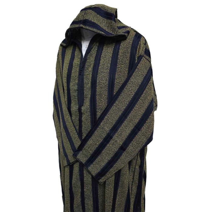 Saedctntwl 003 Men's Navy Gold Striped Moroccan Long Sleeve Hooded Cotton Thobe Jubba Djellaba (4)