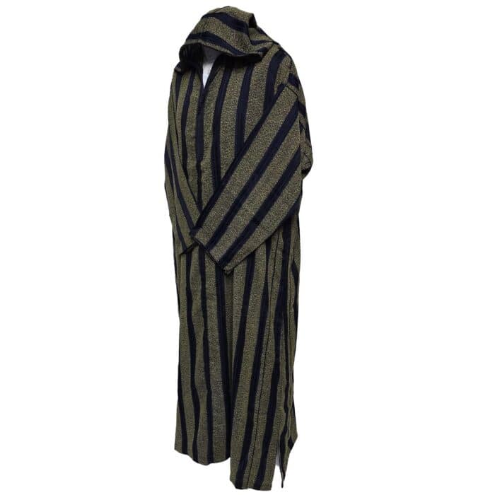 Saedctntwl 003 Men's Navy Gold Striped Moroccan Long Sleeve Hooded Cotton Thobe Jubba Djellaba (5)