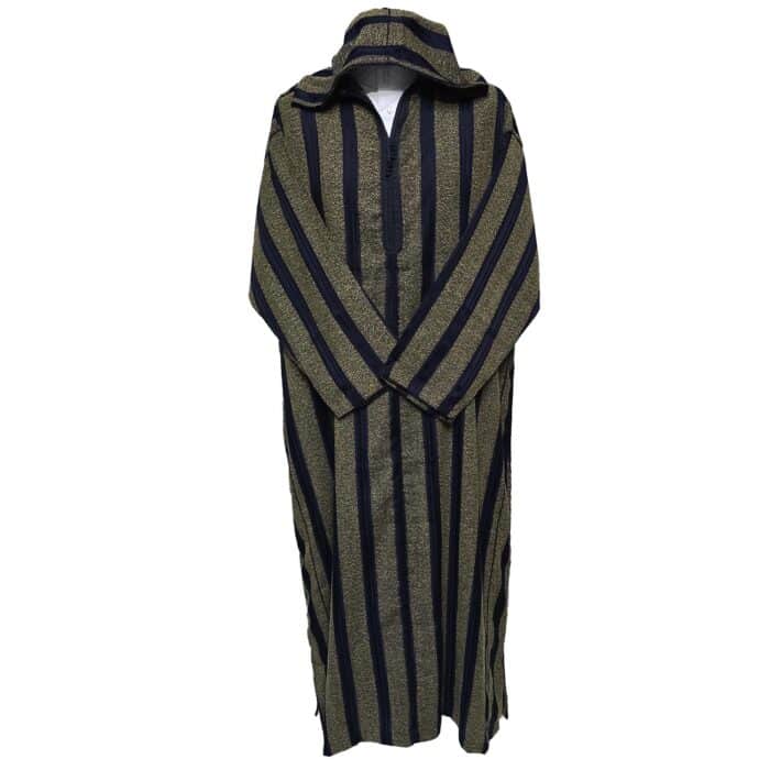 Saedctntwl 003 Men's Navy Gold Striped Moroccan Long Sleeve Hooded Cotton Thobe Jubba Djellaba (6)