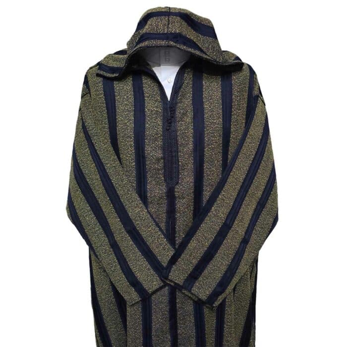 Saedctntwl 003 Men's Navy Gold Striped Moroccan Long Sleeve Hooded Cotton Thobe Jubba Djellaba (7)