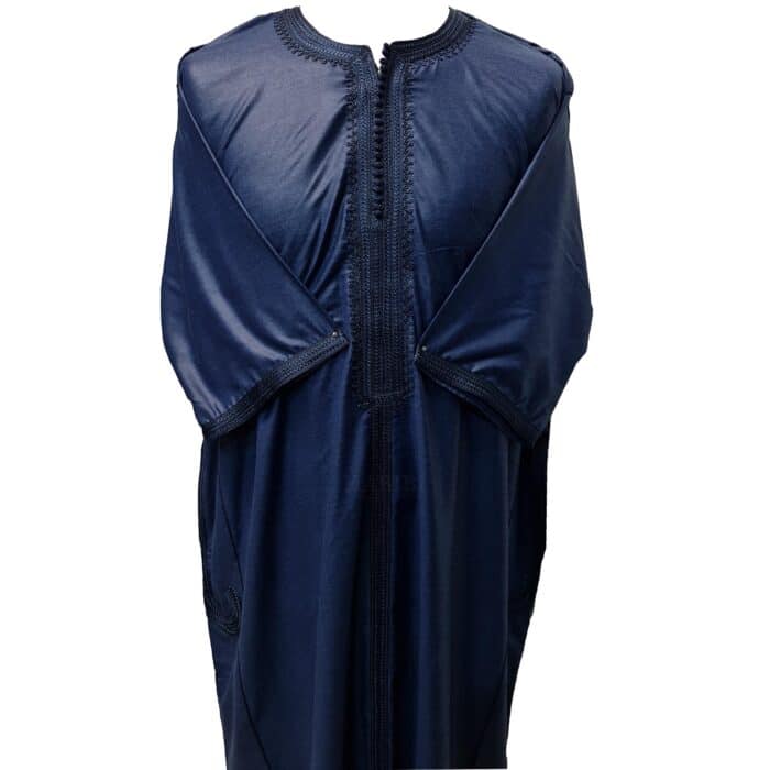Shrtslvctn 001 Zip Front Moroccan Blue Short Sleeves Cotton Blend Thobe Jubba Dishdasha Kandorah (4)
