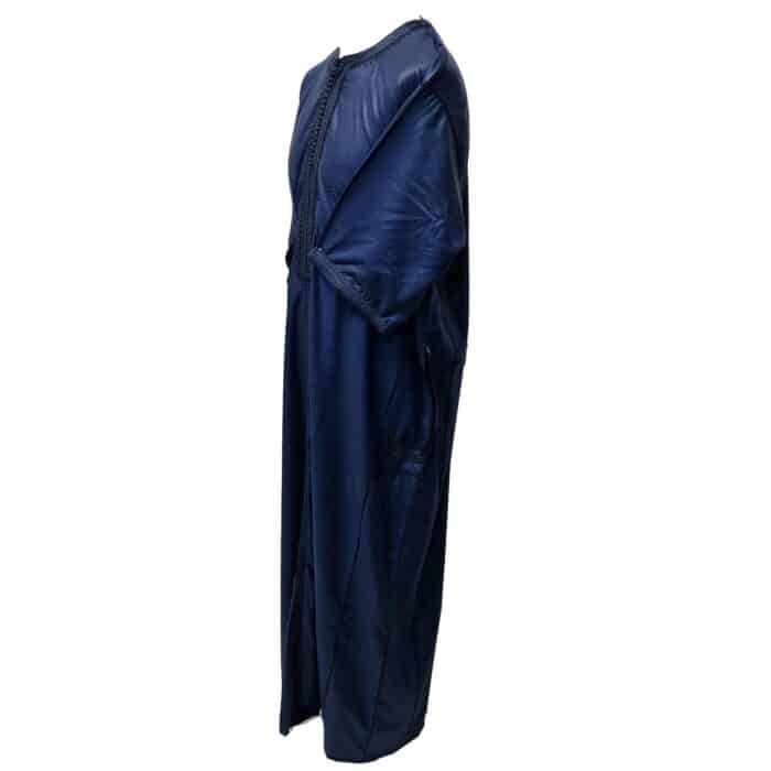 Shrtslvctn 001 Zip Front Moroccan Blue Short Sleeves Cotton Blend Thobe Jubba Dishdasha Kandorah (5)