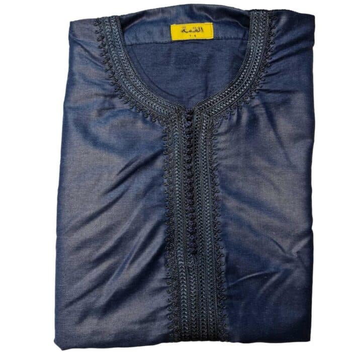 Shrtslvctn 001 Zip Front Moroccan Blue Short Sleeves Cotton Blend Thobe Jubba Dishdasha Kandorah (6)