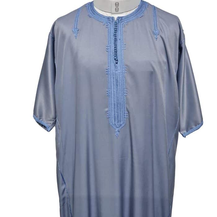 Shrtslvctn 0010 Zip Front Moroccan Grey Short Sleeves Cotton Blend Thobe Jubba Dishdasha Kandorah (7)