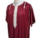 Shrtslvctn 0011 Zip Front Moroccan Maroon Short Sleeves Cotton Blend Thobe Jubba Dishdasha Kandorah (4)