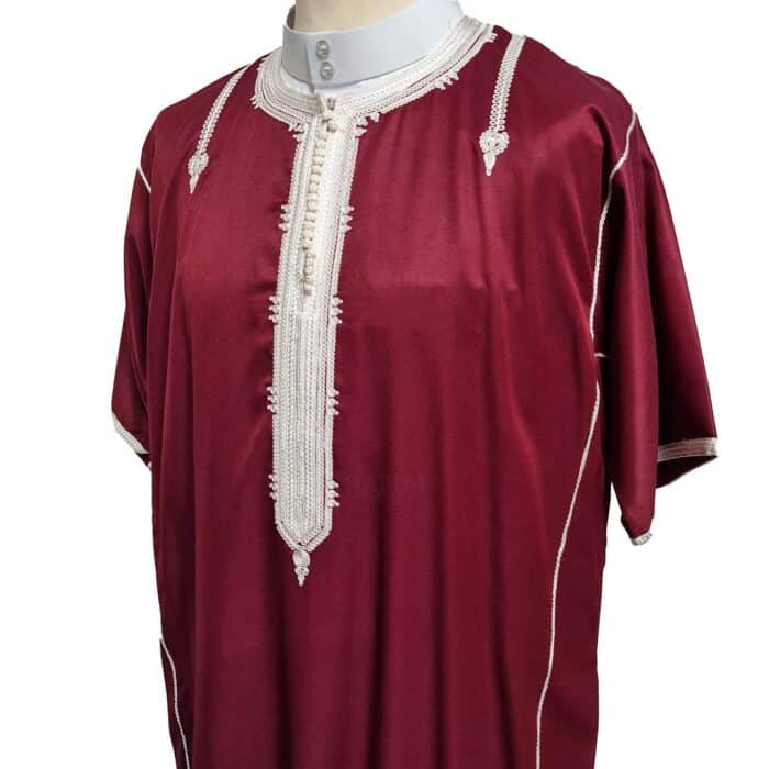Shrtslvctn 0011 Zip Front Moroccan Maroon Short Sleeves Cotton Blend Thobe Jubba Dishdasha Kandorah (4)