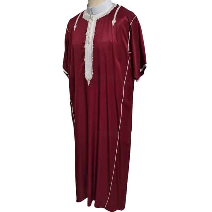 Shrtslvctn 0011 Zip Front Moroccan Maroon Short Sleeves Cotton Blend Thobe Jubba Dishdasha Kandorah (5)