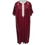 Shrtslvctn 0011 Zip Front Moroccan Maroon Short Sleeves Cotton Blend Thobe Jubba Dishdasha Kandorah (6)