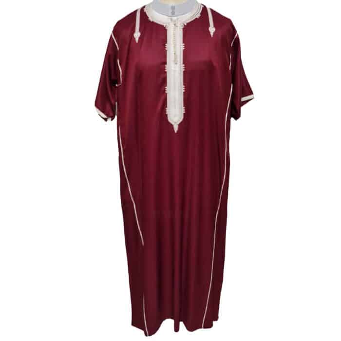 Shrtslvctn 0011 Zip Front Moroccan Maroon Short Sleeves Cotton Blend Thobe Jubba Dishdasha Kandorah (6)
