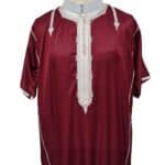 Shrtslvctn 0011 Zip Front Moroccan Maroon Short Sleeves Cotton Blend Thobe Jubba Dishdasha Kandorah (7)