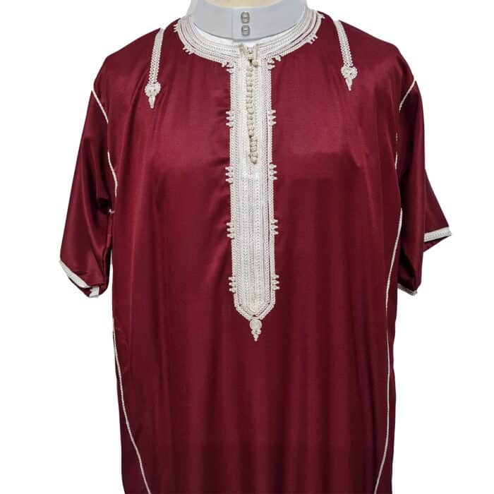 Shrtslvctn 0011 Zip Front Moroccan Maroon Short Sleeves Cotton Blend Thobe Jubba Dishdasha Kandorah (7)