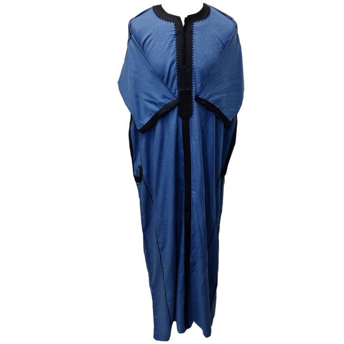 Shrtslvctn 0020 Zip Front Moroccan Blue Short Sleeves Cotton Blend Thobe Jubba Dishdasha Kandorah (4)