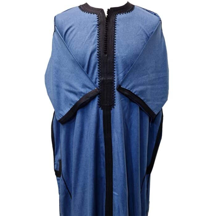 Shrtslvctn 0020 Zip Front Moroccan Blue Short Sleeves Cotton Blend Thobe Jubba Dishdasha Kandorah (5)