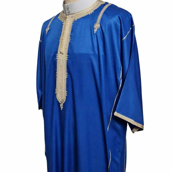 Shrtslvctn 009 Zip Front Moroccan Blue Short Sleeves Cotton Blend Thobe Jubba Dishdasha Kandorah (4)