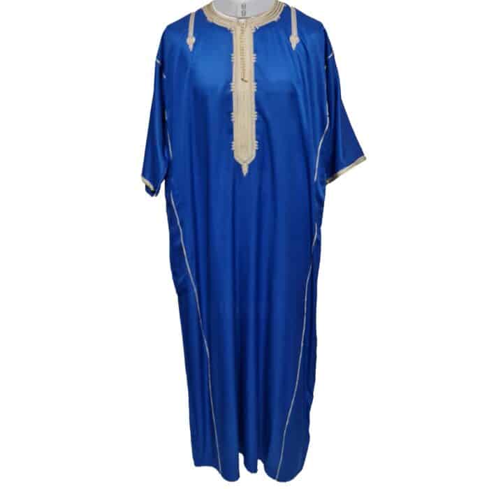 Shrtslvctn 009 Zip Front Moroccan Blue Short Sleeves Cotton Blend Thobe Jubba Dishdasha Kandorah (6)