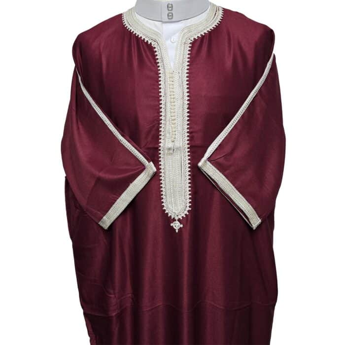 Shrtslvctn Nw001 Moroccan Maroon Short Sleeves Cotton Blend Thobe Jubba Dishdasha Kandorah (4)