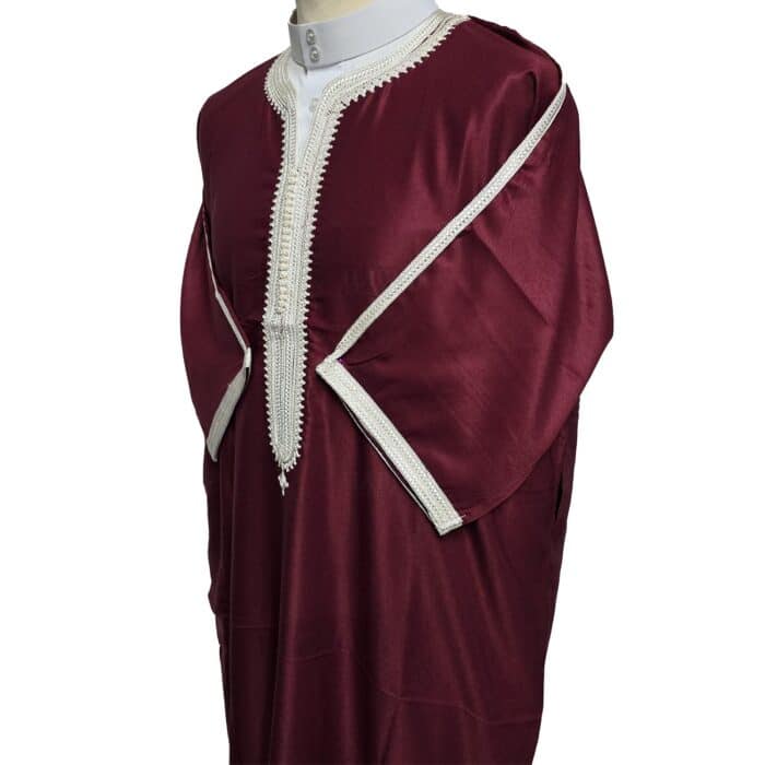 Shrtslvctn Nw001 Moroccan Maroon Short Sleeves Cotton Blend Thobe Jubba Dishdasha Kandorah (5)