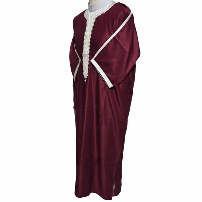 Shrtslvctn Nw001 Moroccan Maroon Short Sleeves Cotton Blend Thobe Jubba Dishdasha Kandorah (6)