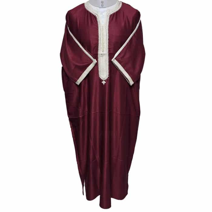 Shrtslvctn Nw001 Moroccan Maroon Short Sleeves Cotton Blend Thobe Jubba Dishdasha Kandorah (7)