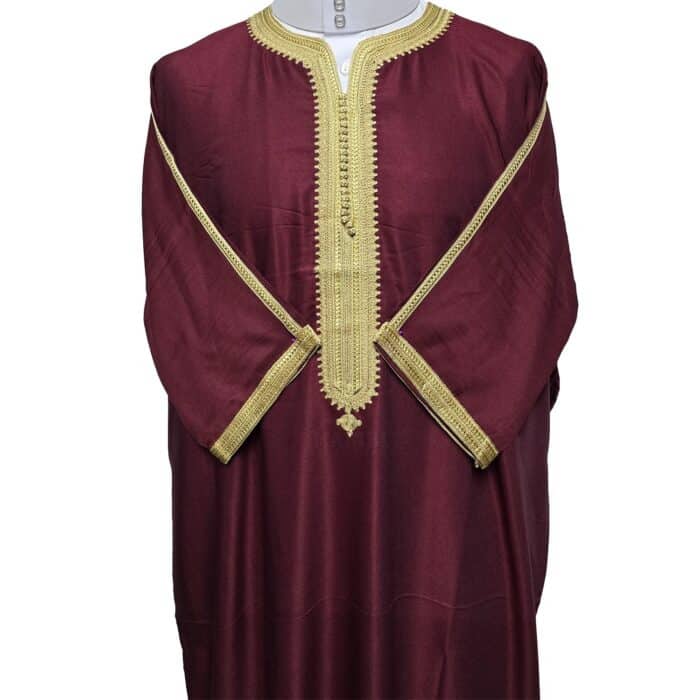 Shrtslvctn Nw002 Moroccan Maroon Short Sleeves Cotton Blend Thobe Jubba Dishdasha Kandorah (2)