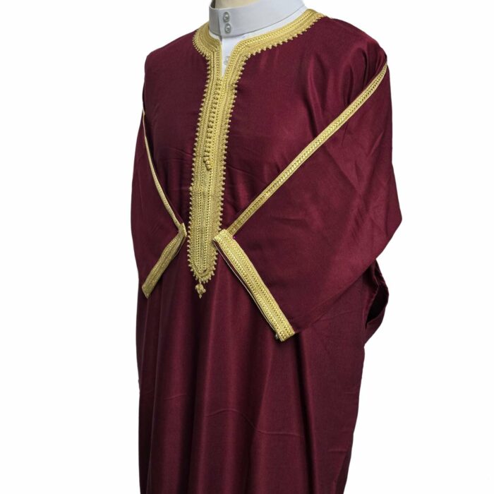 Shrtslvctn Nw002 Moroccan Maroon Short Sleeves Cotton Blend Thobe Jubba Dishdasha Kandorah (3)