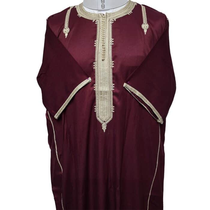 Shrtslvctn Nw003 Moroccan Maroon Short Sleeves Cotton Blend Thobe Jubba Dishdasha Kandorah (4)