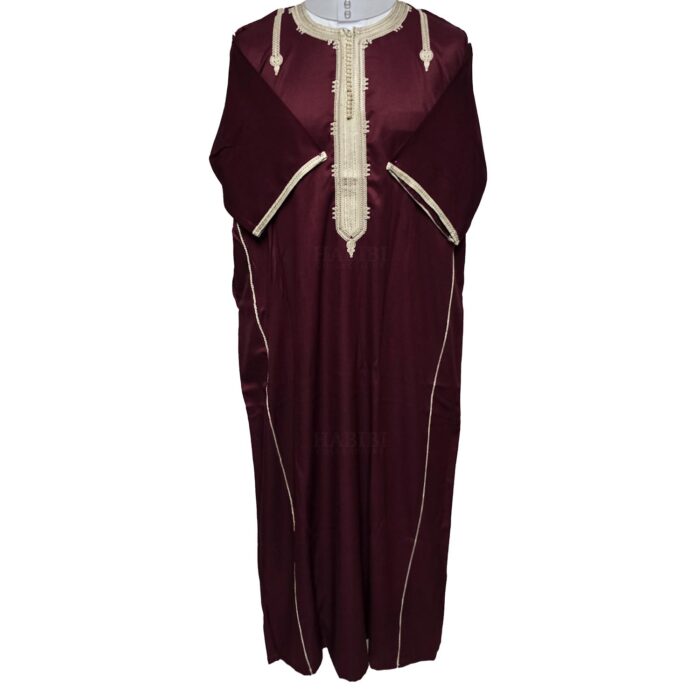 Shrtslvctn Nw003 Moroccan Maroon Short Sleeves Cotton Blend Thobe Jubba Dishdasha Kandorah (7)