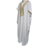 Shrtslvwpc 005 Moroccan Cotton White Gold Short Sleeve Thobe Jubba Kandora Dishdasha (4)