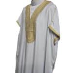 Shrtslvwpc 005 Moroccan Cotton White Gold Short Sleeve Thobe Jubba Kandora Dishdasha (5)