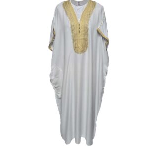 Shrtslvwpc 005 Moroccan Cotton White Gold Short Sleeve Thobe Jubba Kandora Dishdasha (6)