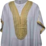 Shrtslvwpc 005 Moroccan Cotton White Gold Short Sleeve Thobe Jubba Kandora Dishdasha (7)