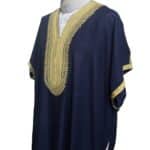 Shrtslvwpc 007 Moroccan Cotton Navy Gold Short Sleeve Thobe Jubba Kandora Dishdasha (5)