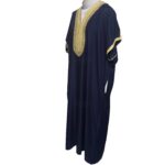 Shrtslvwpc 007 Moroccan Cotton Navy Gold Short Sleeve Thobe Jubba Kandora Dishdasha (9)