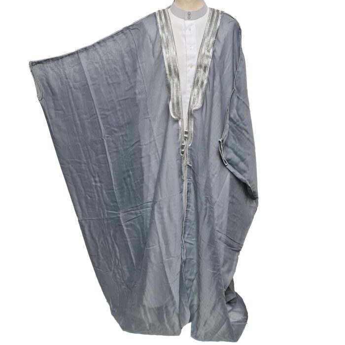 Smplgry 009 Men's Arabian Silver Stripe Bisht+gift Box Cloak Arab Dress Thobe Islam Robe Eid