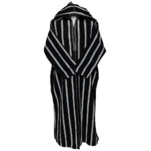 Strpthkwl 0021 Super Warm Thick Striped Black White Moroccan Winter Wool Hooded Thobe Djellaba Jubba (6)