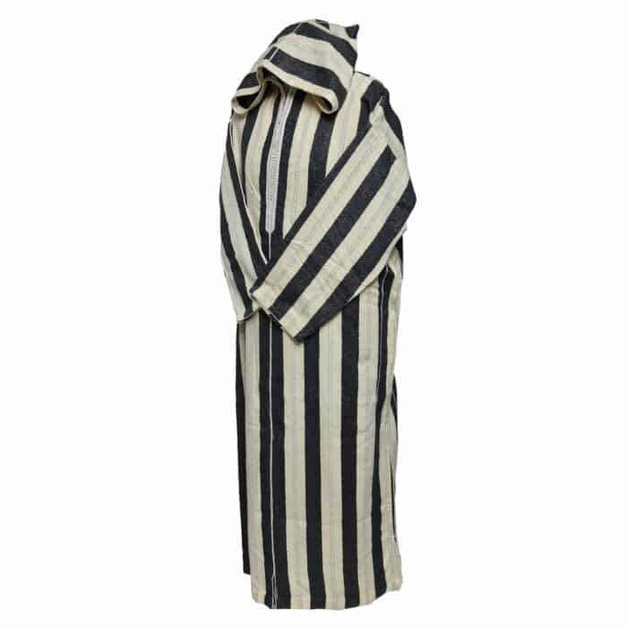 Strpwlwpc 002 Moroccan Cream Grey Striped Cashmere Wool Blend Hooded Thobe Djellaba Jubba Super Warm (1)