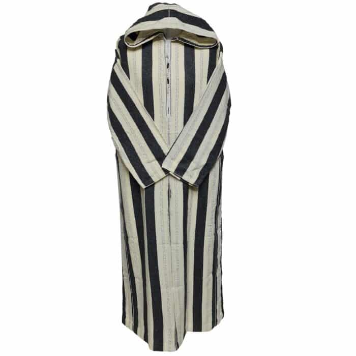 Strpwlwpc 002 Moroccan Cream Grey Striped Cashmere Wool Blend Hooded Thobe Djellaba Jubba Super Warm (2)