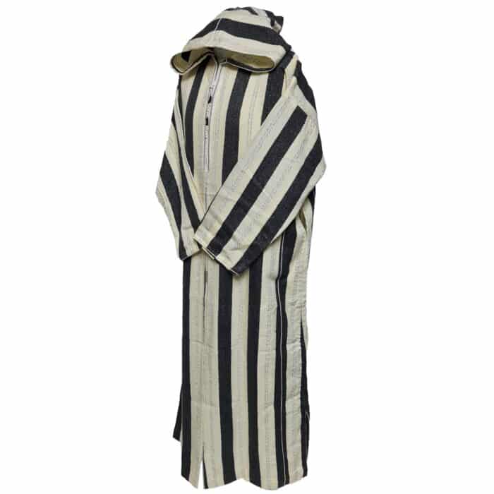 Strpwlwpc 002 Moroccan Cream Grey Striped Cashmere Wool Blend Hooded Thobe Djellaba Jubba Super Warm (5)