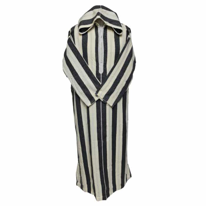 Strpwlwpc 002 Moroccan Cream Grey Striped Cashmere Wool Blend Hooded Thobe Djellaba Jubba Super Warm (6)
