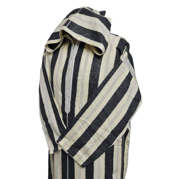 Strpwlwpc 002 Moroccan Cream Grey Striped Cashmere Wool Blend Hooded Thobe Djellaba Jubba Super Warm (8)