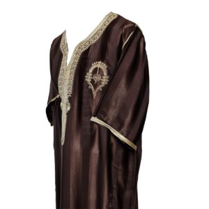 Styl 33c Men Moroccan Cotton Blend Brown 3 Quarter Sleeves Thobe Jubba Kandora Dishdasha0508 210904 (3)