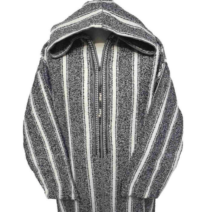 Superthkwrmwl 500lm Moroccan Super Thick Warm Wool Blend Grey Striped Hooded Thobe Djellaba (5)