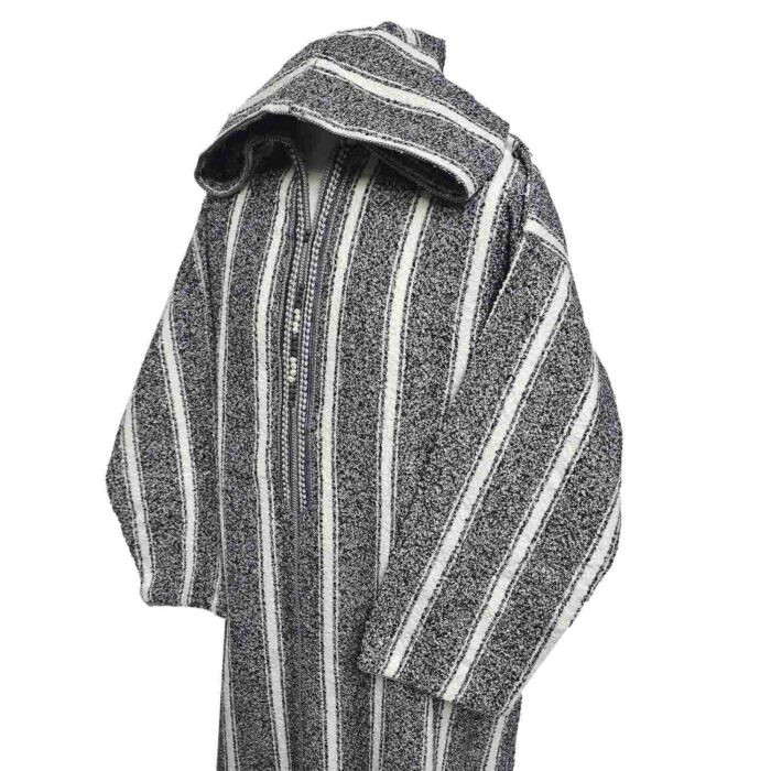 Superthkwrmwl 500lm Moroccan Super Thick Warm Wool Blend Grey Striped Hooded Thobe Djellaba (6)
