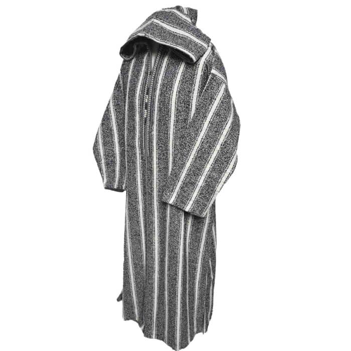 Superthkwrmwl 500lm Moroccan Super Thick Warm Wool Blend Grey Striped Hooded Thobe Djellaba (7)