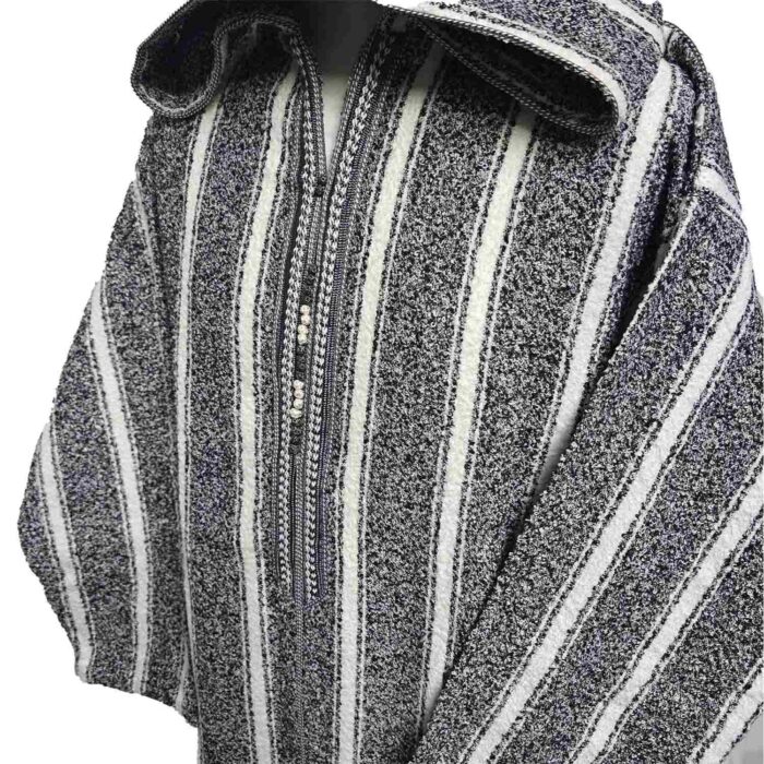 Superthkwrmwl 500lm Moroccan Super Thick Warm Wool Blend Grey Striped Hooded Thobe Djellaba (8)