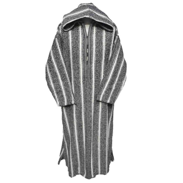 Superthkwrmwl 500lm Moroccan Super Thick Warm Wool Blend Grey Striped Hooded Thobe Djellaba (9)