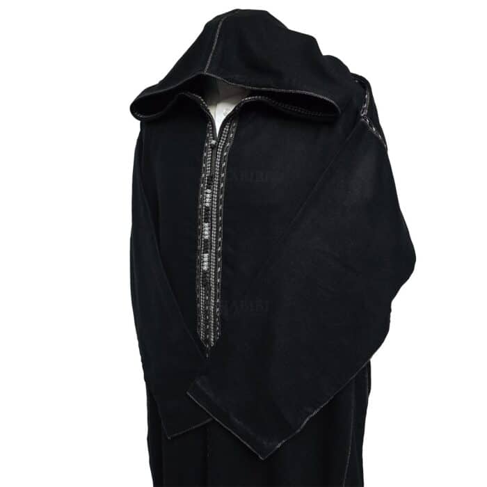 Supsaed Blk001 Super Soft High Quality Cashmere Wool Blend Black Moroccan Thobe Jubba Djellaba (11)