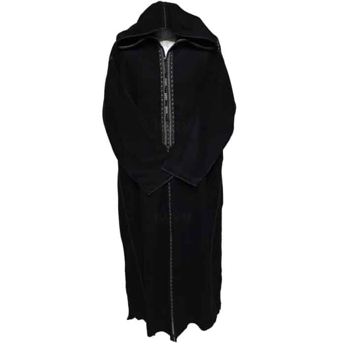 Supsaed Blk001 Super Soft High Quality Cashmere Wool Blend Black Moroccan Thobe Jubba Djellaba (8)